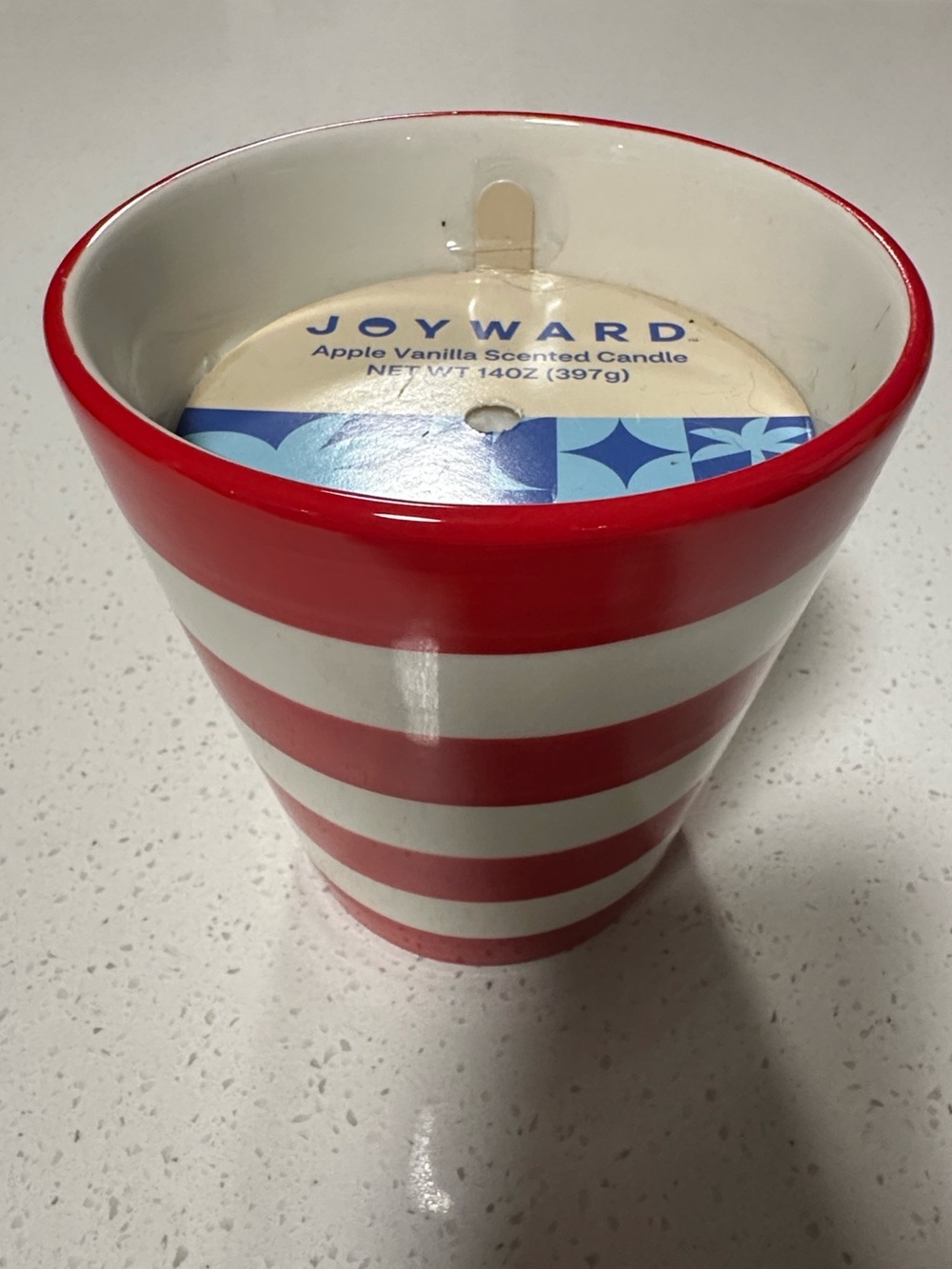 Red and White Striped Ceramic, Apple Vanilla Candle